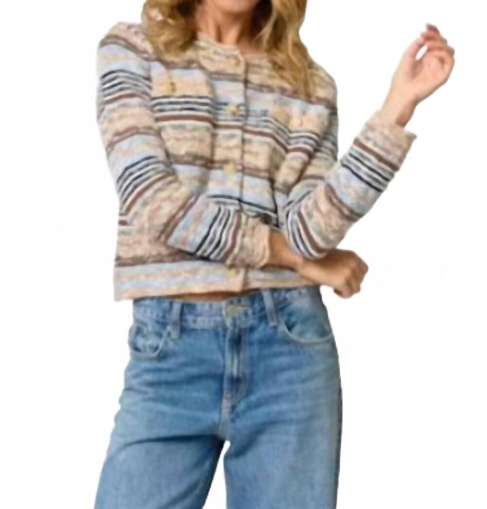 NEW CENTRAL PARK WEST marlon textured stitch cardigan in brown/blue multi